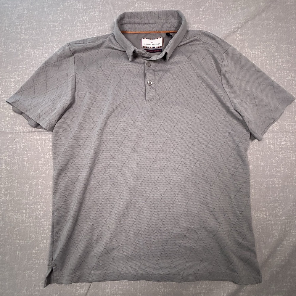 Modern Ambition Polo‎ Shirt Mens M Performance Golf Gray Geometric Pattern